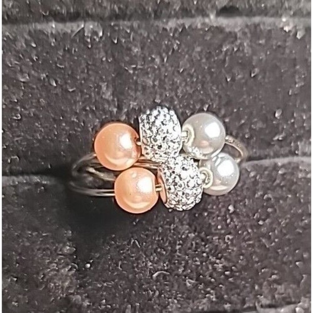 NEW Handmade Wire Wrapped Ring Silvertone Statement Pink Beaded  Size 8